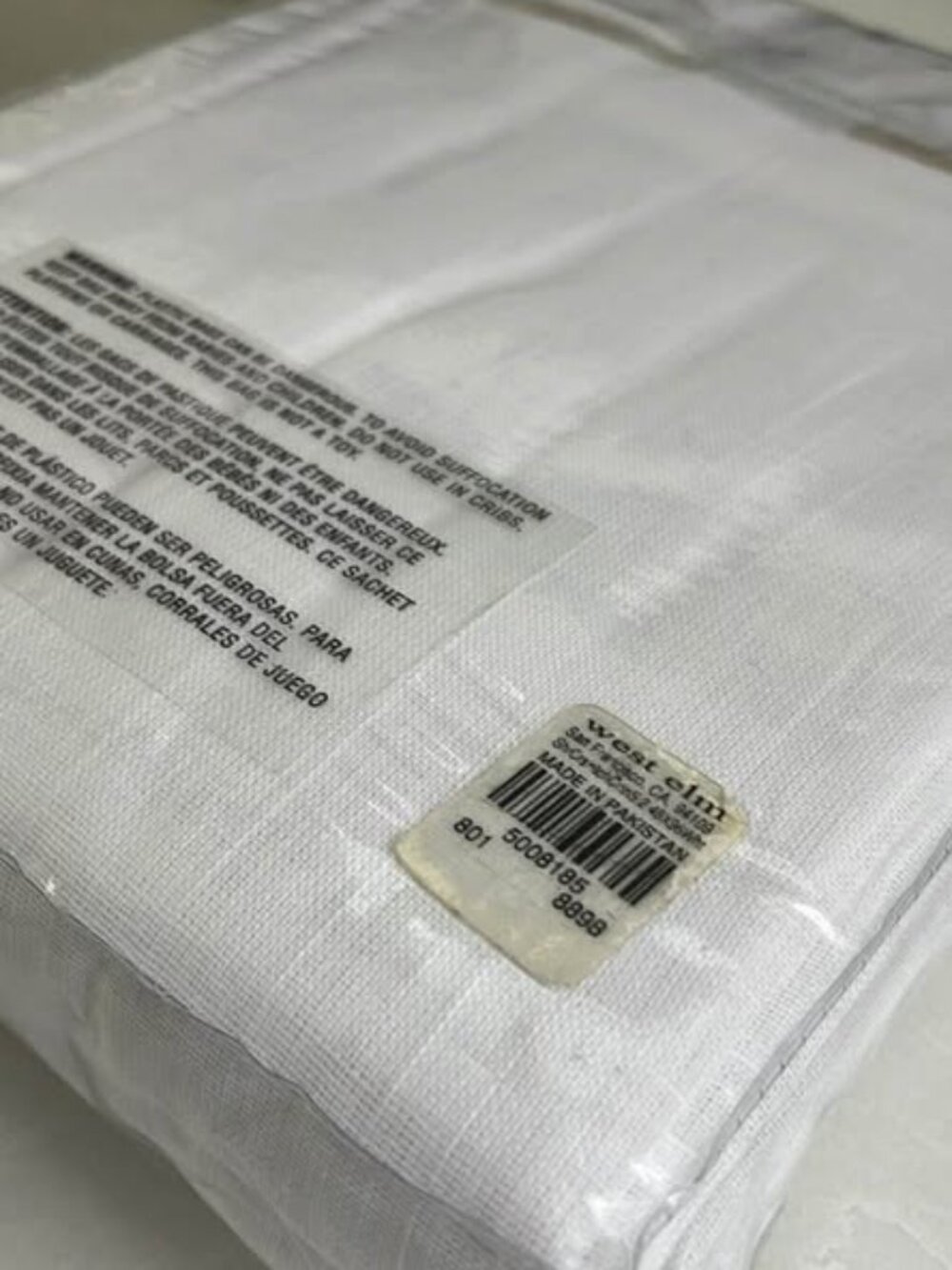 2 West Elm 48W x 84L White 100% Cotton Sheer Crosshatch Curtains